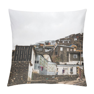 Personality  Azerbaijan, Khinalig Mountain Settlement View, Houses Of Local Residents. Located High Up In The Mountains Of Quba Rayon, Azerbaijan. Pillow Covers