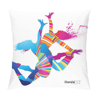 Personality  Two Dancing Girls With Colorful Spots And Splashes On White Back Pillow Covers