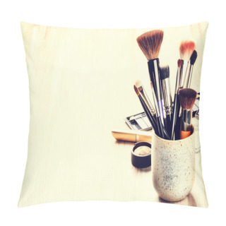 Personality  Various Makeup Brushes On Light Background Pillow Covers