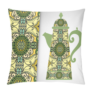 Personality  Teapot With Decorative Ornament And Vertical Seamless Pattern, Hand Drawn Texture For Invitations Or Cards Pillow Covers