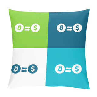 Personality  Bitcoin To Dollar Exchange Rate Symbol Flat Four Color Minimal Icon Set Pillow Covers