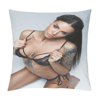 Personality  Woman Wearing Black Fashionable Lingerie Pillow Covers