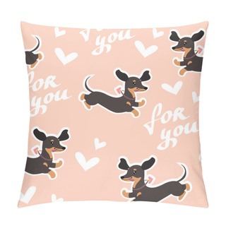 Personality  Dachshund Dog And Lettering For You Seamless Pattern Background For Valentines Day. Vector Illustration Pillow Covers