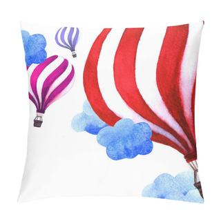 Personality  Summer Card With Colorful Hot Air Balloons. Watercolor Illustration. Perfect For Invitations,posters And Cards Pillow Covers