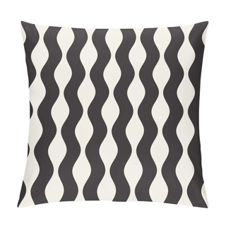 Personality  Vector Seamless Black And White Wavy Lines Pattern. Abstract Geometric Background Design. Pillow Covers