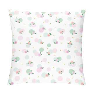 Personality  Floral Seamless Pattern Background With Roses And Polka Dots. Pink And Pastel Green Trendy Colors. For Birthday, Wedding And Scrapbook Design. Raster Copy Pillow Covers