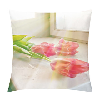 Personality  Tulips On A Window Sill Pillow Covers
