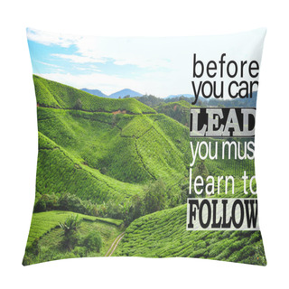 Personality  Inspirational And Motivational Quote. Phrase Before You Can Lead, You Must Learn To Follow Pillow Covers