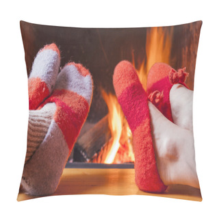 Personality  Love Couple At Fireplace At Home Pillow Covers