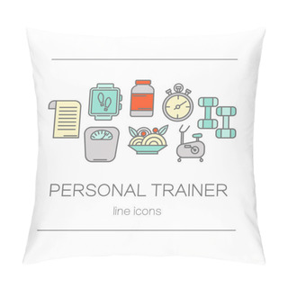 Personality  Set Of Modern Flat Line Icons Sports Equipment, Gym Training Pillow Covers