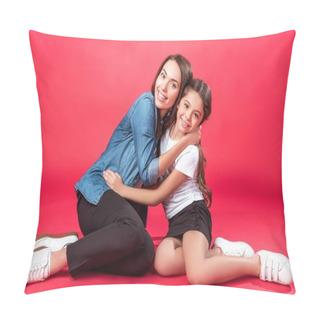 Personality  Daughter And Mother Hugging Each Other Pillow Covers