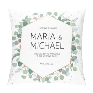 Personality  Elegant Vector Frame With Eucalyptus On White Background  Pillow Covers