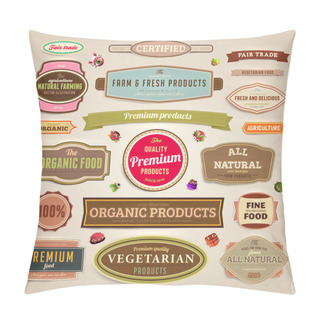 Personality  Set Of Vector Labels, Banners And Ribbons For Organic, Fresh And Farm Products Design, Paper Texture Pillow Covers