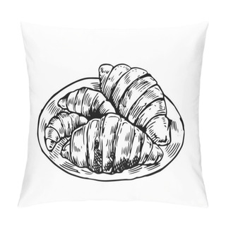 Personality  Isolated Detail Vintage Hand Drawn Food Sketch Illustration - Croissants Pillow Covers