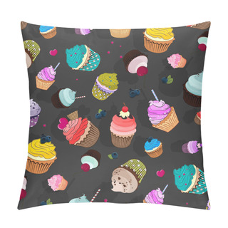 Personality  Vector Sweet Food Pattern. Cupcake Delicious Dessert, Sweet Decorated Cakes With Muffin. Cartoon Wallpaper Texture Pillow Covers