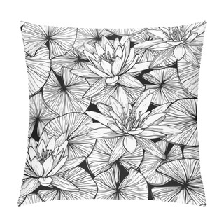 Personality  Seamless Pattern With Water Lilies. Black And White Pillow Covers