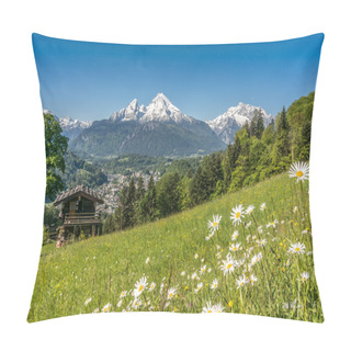 Personality  Bavarian Alps With Beautiful Flowers And Watzmann In Springtime, Bavaria, Germany Pillow Covers
