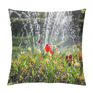 Personality  Beautiful Tulips And Fountain Pillow Covers