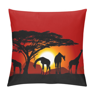 Personality  Silhouettes Of Giraffes On African Sunset - Savanna Pillow Covers