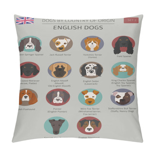 Personality  Dogs By Country Of Origin. English Dog Breeds. Infographic Templ Pillow Covers