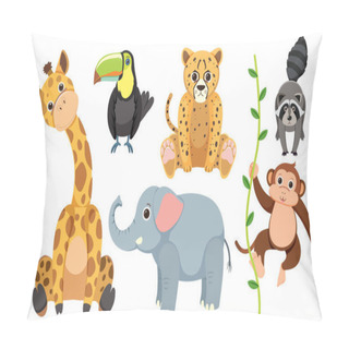 Personality  A Group Of Wild Animals Depicted In A Simple Cartoon Illustration Pillow Covers