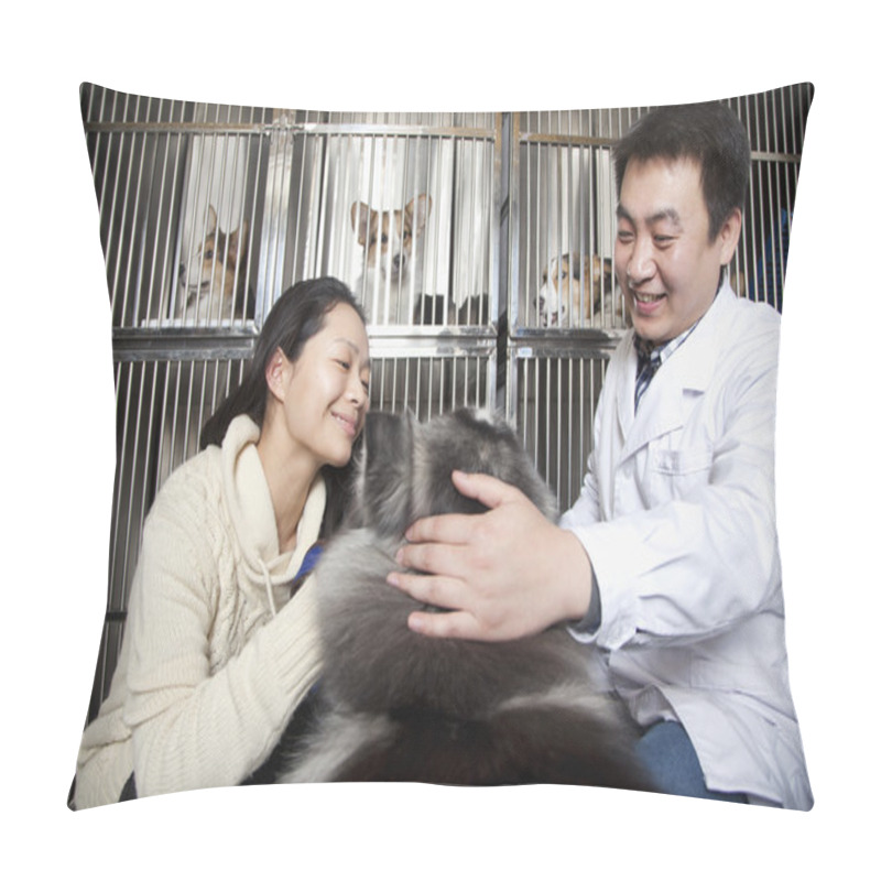 Personality  Woman With Pet Dog And Veterinarian Pillow Covers