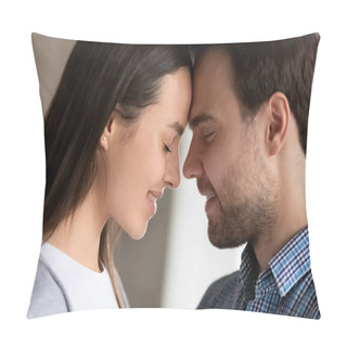 Personality  Happy Millennial Couple In Love Touching With Foreheads Pillow Covers