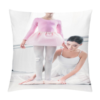 Personality  Cropped Shot Of Little African American Ballerina Exercising With Teacher In Ballet School Pillow Covers