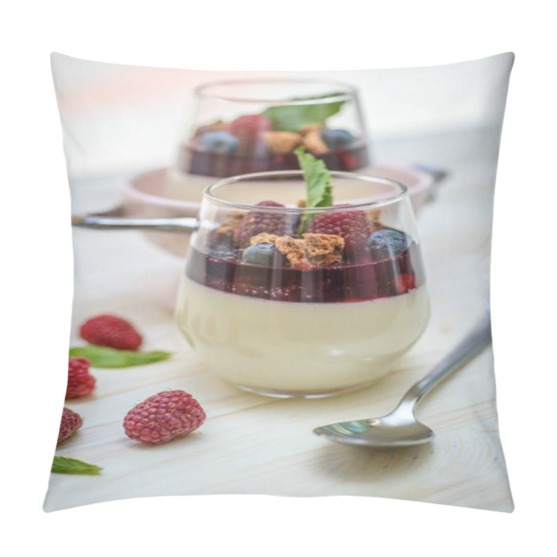 Personality  Panacotta dessert in a glass pillow covers