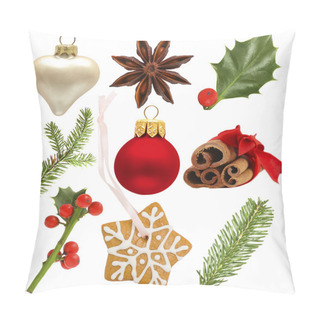 Personality  Set Of Christmas Holly, Red Ball, Green Spruce Pillow Covers