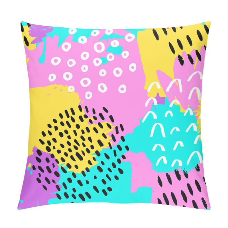 Personality  The seamless colorful pattern with black and white lines, spots, dots and other elements. Brush strokes effect. Hand drawn abstract background. Scandinavian style. Vector illustration pillow covers