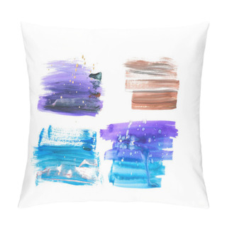Personality  Set Of Abstract Blue, Purple And Brown Brushstrokes Isolated On White Pillow Covers
