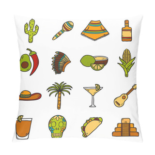 Personality  Vector Card With Cute Hand Drawn Objects On Mexico Theme Pillow Covers