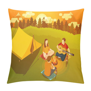 Personality  Friends Singing Around Campfire Isometric Illustration Pillow Covers