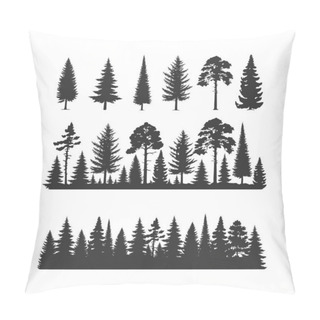 Personality  Vector Trees Illustrations. Monochrome Illustrations With A Coniferous Trees. Pillow Covers