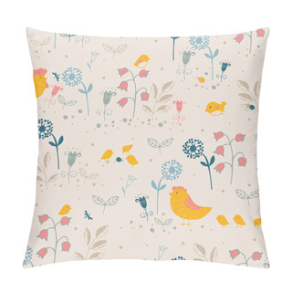 Personality  Summer Seamless Pattern With Birds, Chicks And Flowers. Pillow Covers