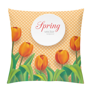 Personality  Orange Tulips On Polka Dots Background Pillow Covers