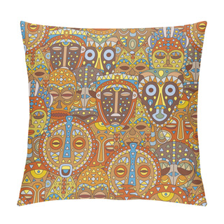 Personality  Seamless Pattern. Background With Different Ethnic Masks. Vector Illustration Pillow Covers