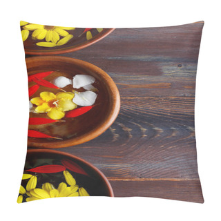 Personality  Flower Petals In Bowls, Close-up, On Wooden Table Background Pillow Covers