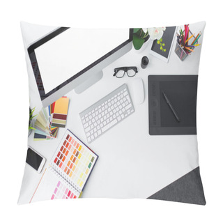 Personality  Creative Professional Designer's Desk From Above Pillow Covers