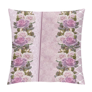 Personality  Vertical Floral Border. Pattern, Seamless. Old Style. Garland Of Pink And Pastel Roses. Delicate Swirls, Lace. Pillow Covers