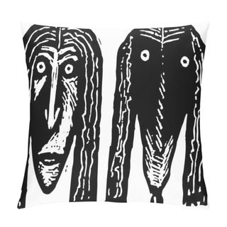 Personality  Woodcut Illustration Of Woman With Dog Pillow Covers