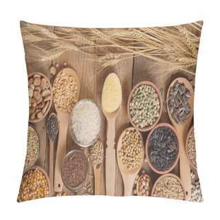 Personality  Cereal Grains , Seeds, Beans On Wooden Background. Pillow Covers