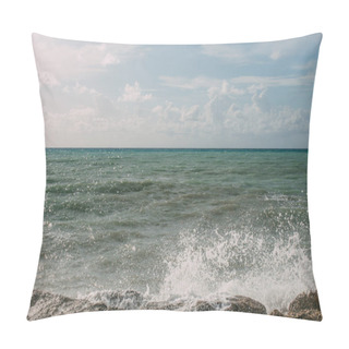 Personality  Splash Of Water From Mediterranean Sea On Wet Rocks  Pillow Covers
