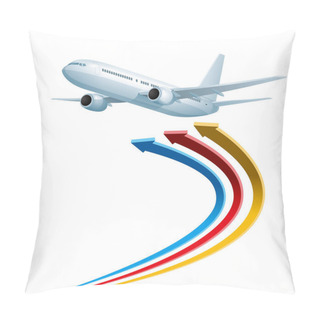 Personality  Air Flight Concept Design, Vector Drawn Jet Airplane And Arrow Symbol. Pillow Covers
