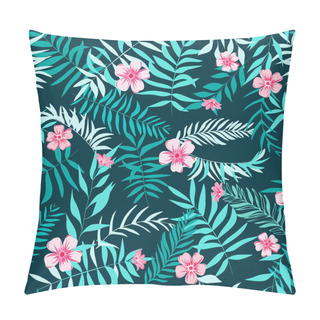 Personality  Seamless Tropical Leaves And Pink Flowers. Tropical Background. Print For Web, Fabric And Wrapping Paper. Pillow Covers