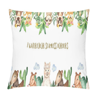 Personality  Babies Jungle Animals. Watercolor Hand Painted Seamless Border Pillow Covers