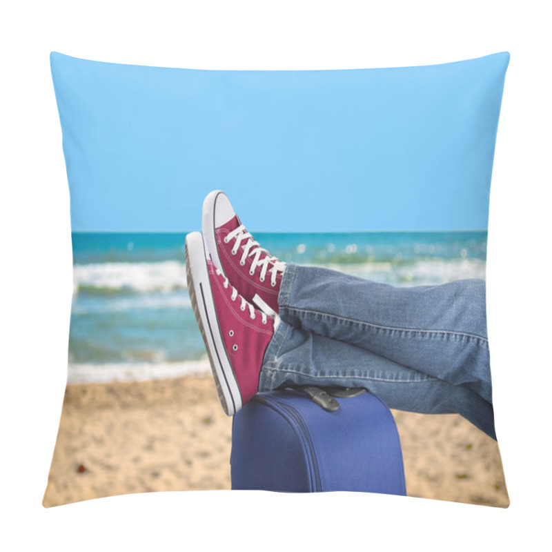 Personality  relaxing on the beach with my suitcase pillow covers