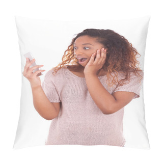 Personality  Ecstatic Young African American Woman Making A Phone Call On Her Pillow Covers