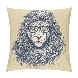Personality  Hipster Lion Vector Illustration. Glasses Separated. Pillow Covers